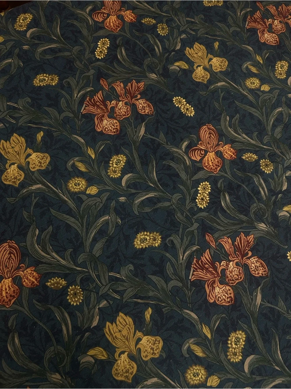 Floral Jacquard Tablecloth in Navy Blue with Gold and Rust Accents